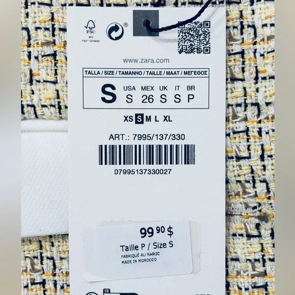 NWT Zara Textured Cropped Tweed Gold Blazer Jacket Small - Picture 10 of 10